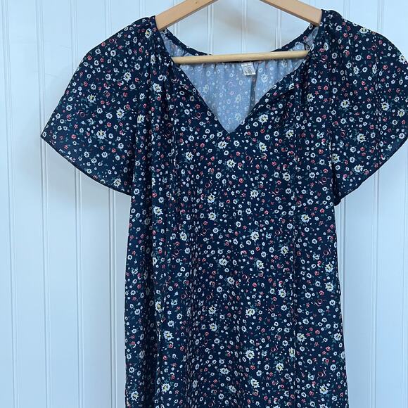 Simple Fun Women's Floral V-Neck Short Sleeve Blouse Large Blue - Picture 1 of 10